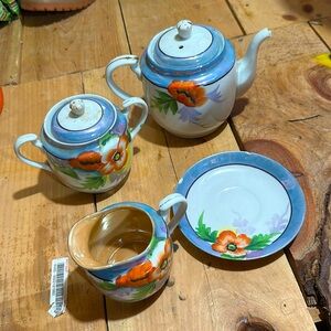 Floral Teapot and Sugar Bowl Set with Saucer